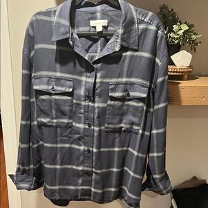 Treasure & Bond Navy Checkered Button Down Shirt